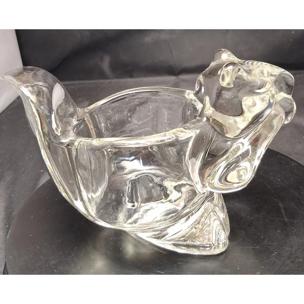 Avon Vintage Clear Glass Squirrel Votive Candle Holder Trinket Dish Figurine
